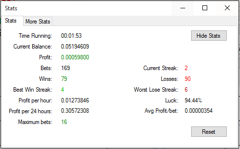 screenshot 2 of seuntjies dicebot, betting bot for just-dice, primedice, pocketrocketscasino, prc, 999dice, bitdice, safedice, coinmillions, dadice, rollin.io, betterbet <ul class=